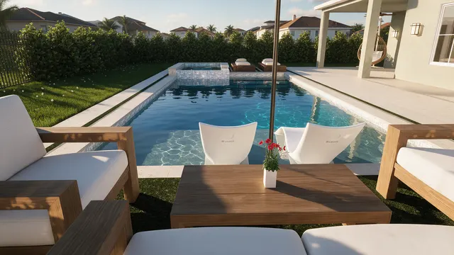 Render of the Feliciano pool and spa, view 02 (day view)